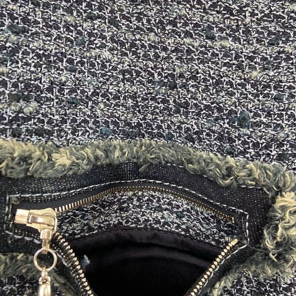 St John Blue Tweed w Zip Back Pockets Skirt