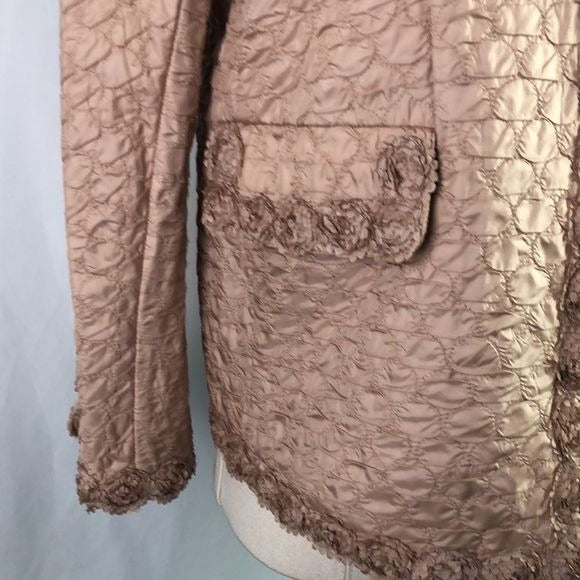 Ermanno Scervino Tan Textured W Flower Trim Jacket