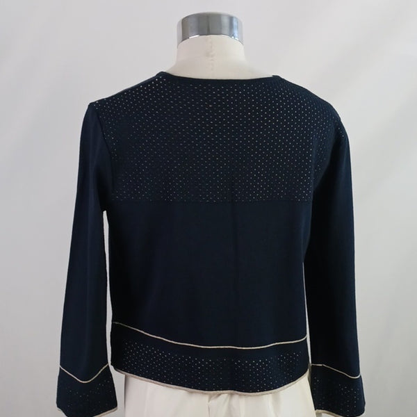 Escada Navy W Silver Trim Women's Cardigan W Cream Accents.