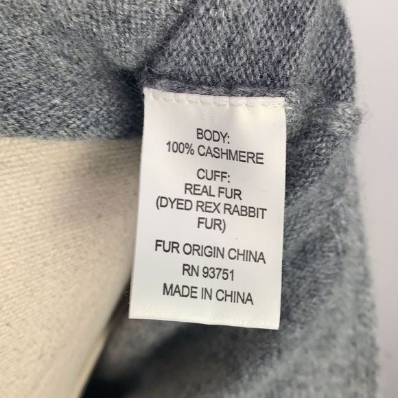 Gray cashmere sweater with fur trim cuffs