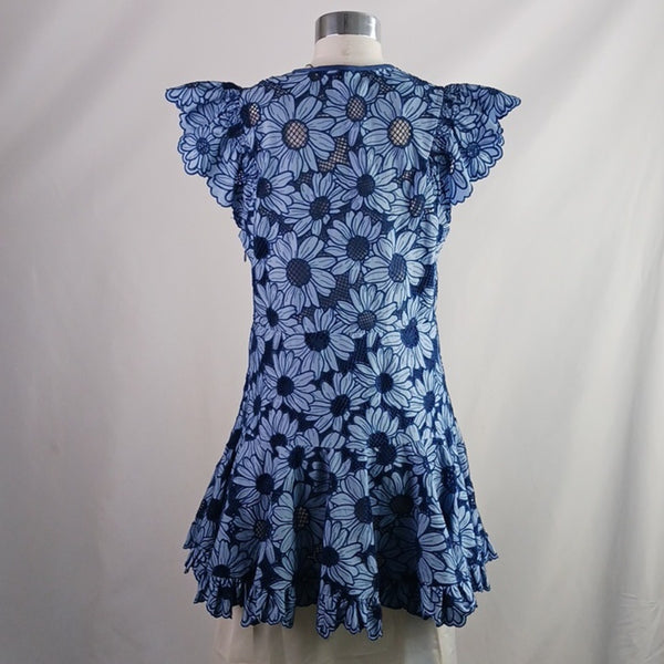 Sandro Blue Floral Lace Mini New Dress.