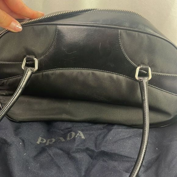 Prada Black Nylon Leather Satchel Bag