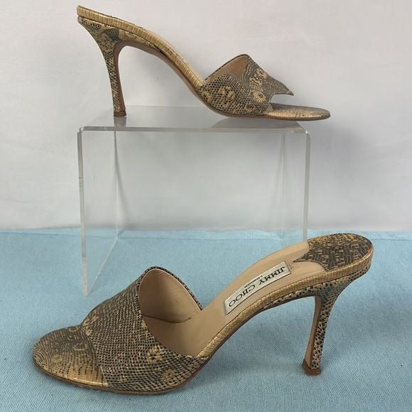 Jimmy Choo Tan Snake Heeled Mules