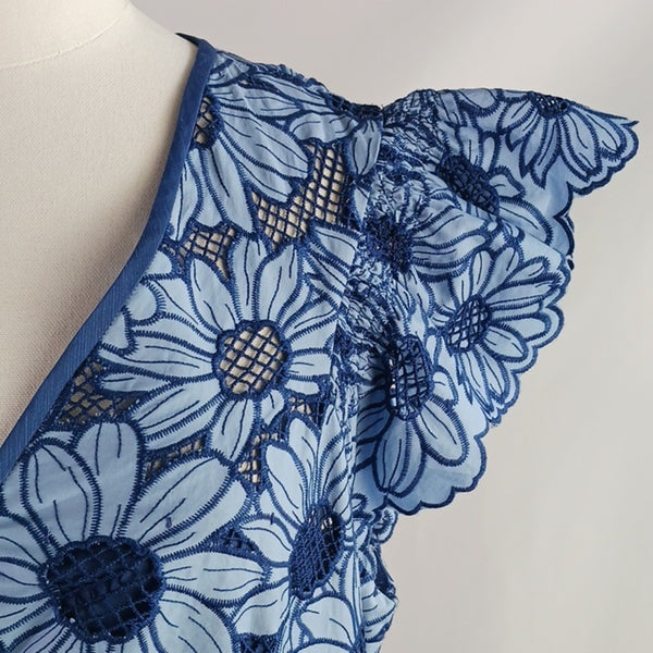 Sandro Blue Floral Lace Mini New Dress.