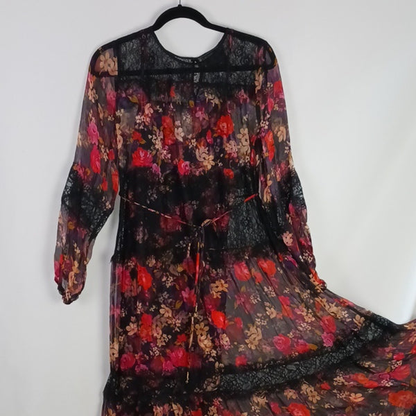 Johnny Was Black and Pink Floral Maxi / Slip Dress.