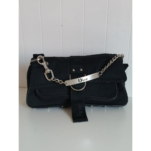 CHRISTIAN DIOR BLK JERSEY HARD CORE SHOULDER BAG.