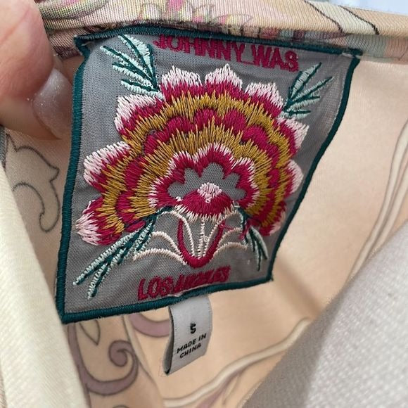 Johnny Was Pink Print w Art Deco Lady RARE Top