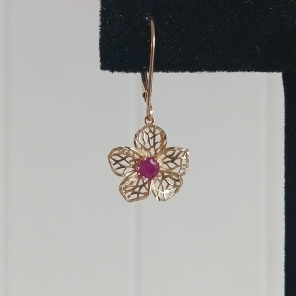 14kt Filagree W Ruby Flowers Earrings.