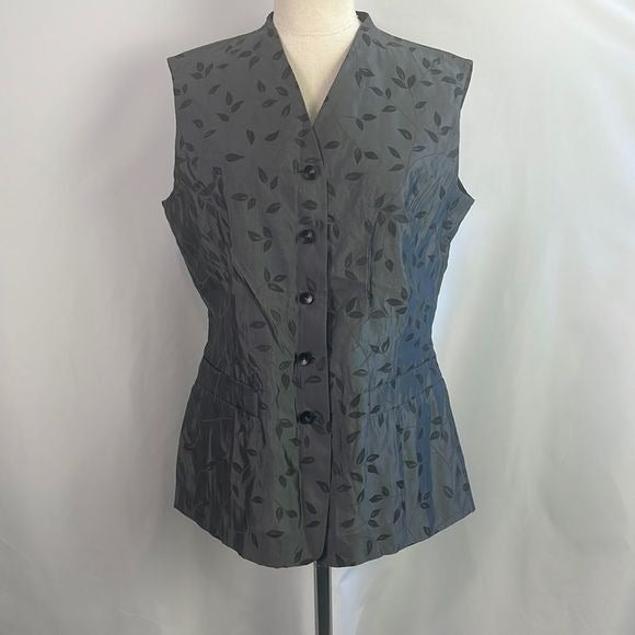 Escada Grey Leaf Print With Pockets Vest NWT