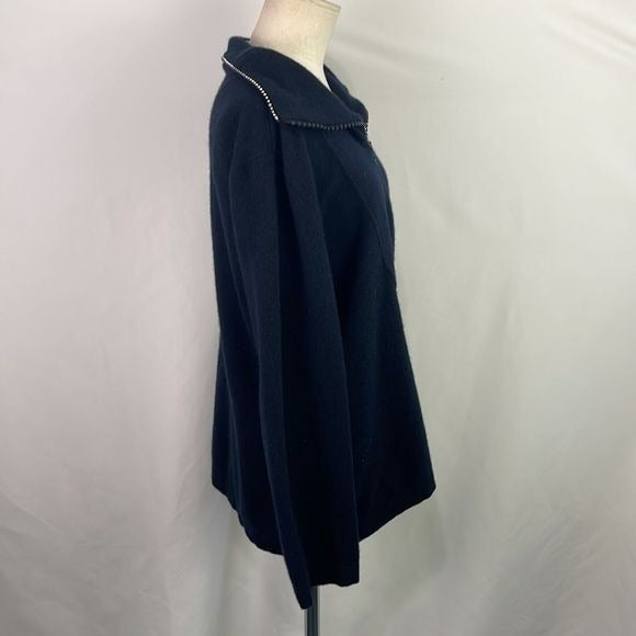 St John Black Cashmere Crystal Zip Top