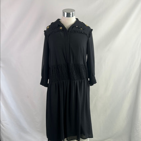 Love Love Paris Black Elastic Waist With  Bee Details Midi Dress