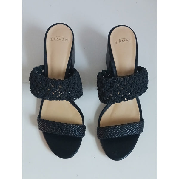 ALEXANDRE BIRMAN BLACK LANNY MACRAME & LEATHER SLIDES SANDALS