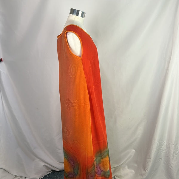 Orange Print Vintage Maxi Dress