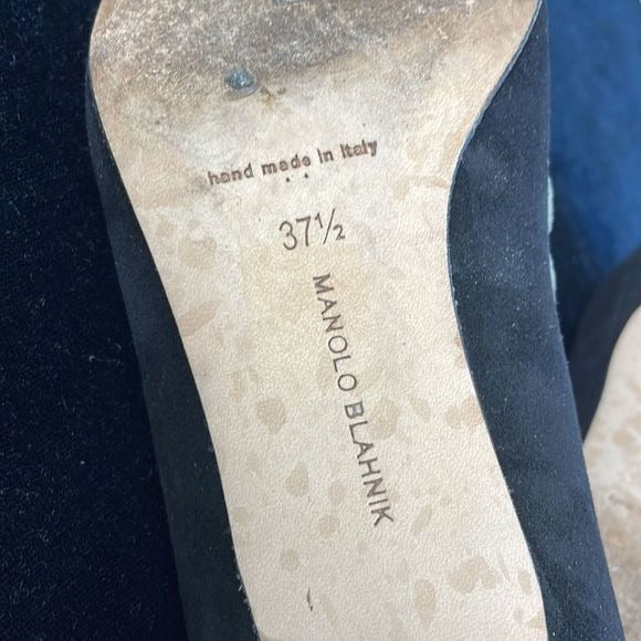Manolo Blahnik Black and Grey Suede Kitten Heels