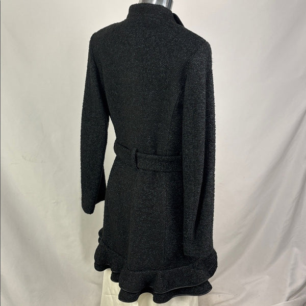 NWT Anne Fontaine Black Tweed Ruffle Trim Jacket w Belt