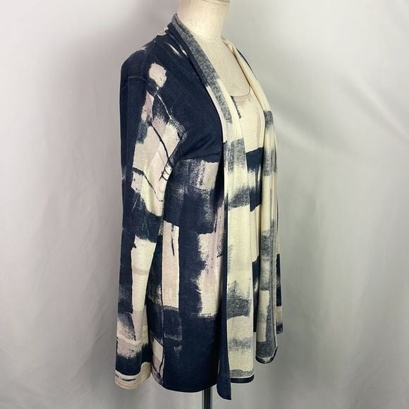 Neiman Marcus NWT Blue Cream Print Cashmere Sweater Set