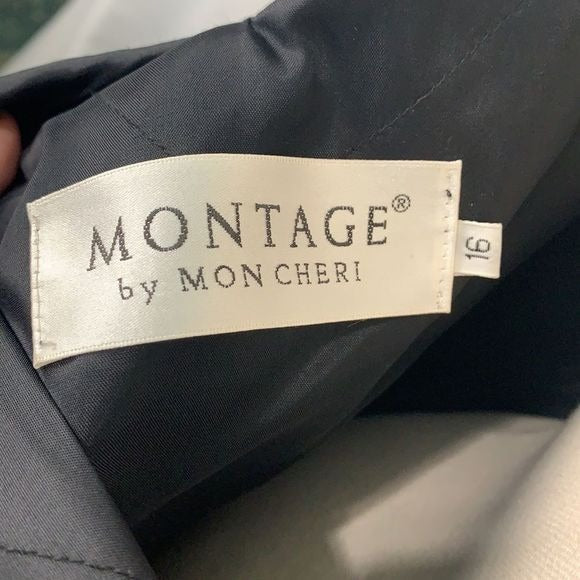 Montage by Mon Cheri black striped with lace and bows dress