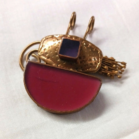 Vintage Enamel Brass Big Slide Pendant