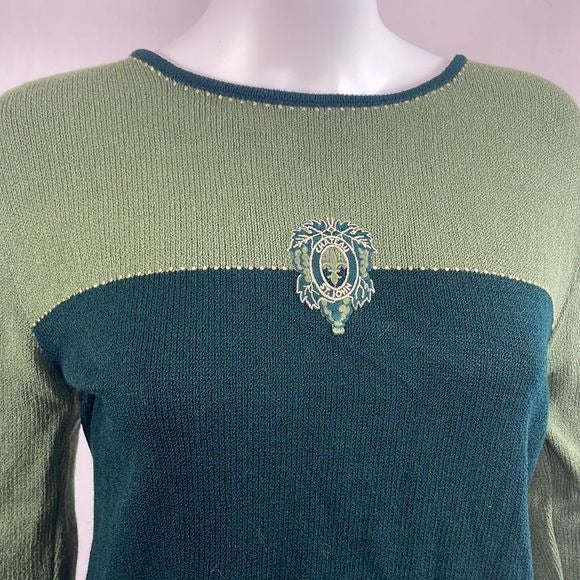 St John Green With Emblem Color Block Sweater