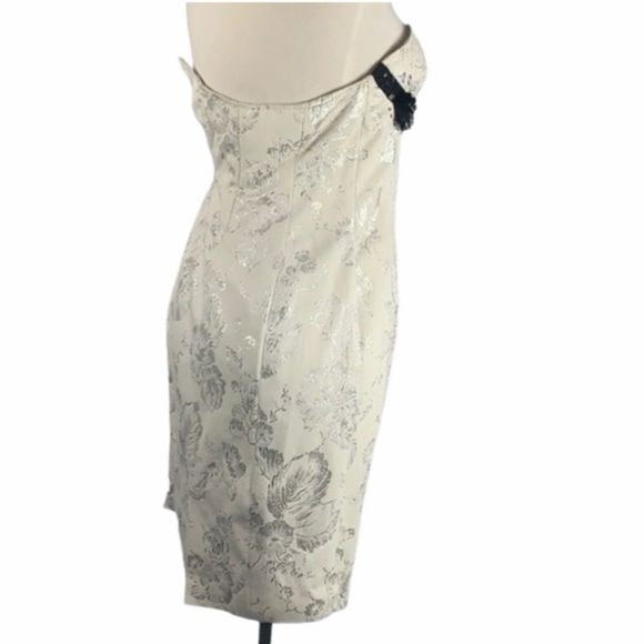 Derek Lam Cream Brocade Strapless Dress with beads