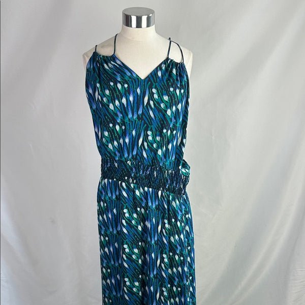 Tory Burch Blue Green Print Halter Maxi Dress