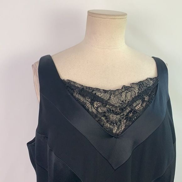 Montage by Mon Cheri black striped with lace and bows dress