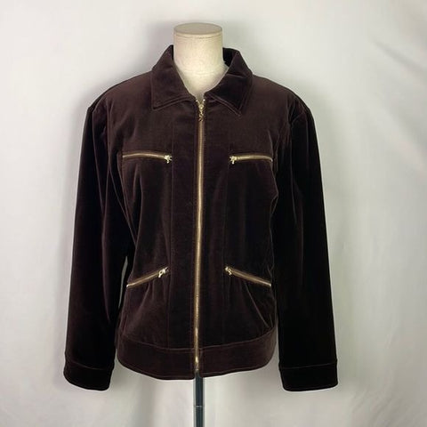 St John Brown Velvet Short Jacket With Gold Zips