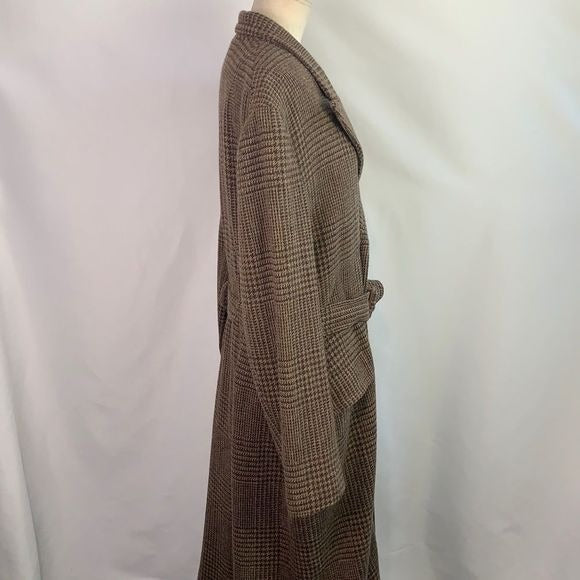 Ralph Lauren Tan Plaid Full Length Wool Coat