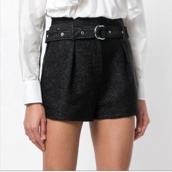 IRO NWT Black Shimmer Raw Edge Metallic Shorts