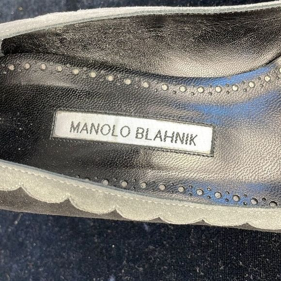 Manolo Blahnik Black and Grey Suede Kitten Heels