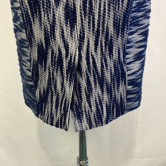 Milly Blue Print Sheath with Lamb Leather Trim Dress