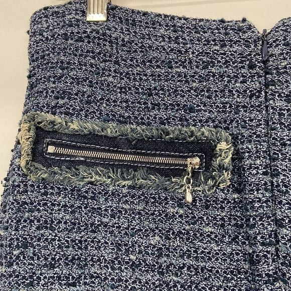 St John Blue Tweed w Zip Back Pockets Skirt