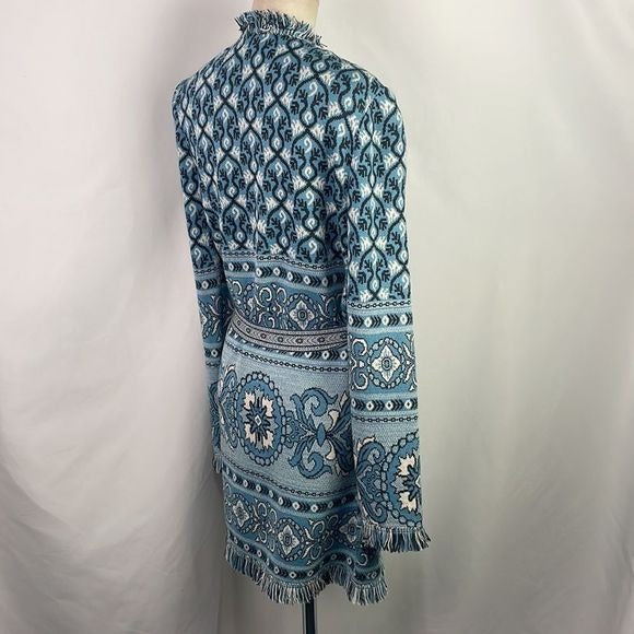 St John Blue Print Long Cardigan With Belt