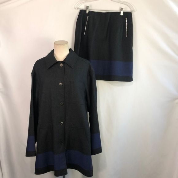 Emanuel Grey/Blue Striped Skirt Set