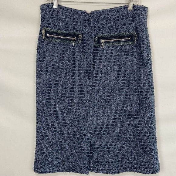 St John Blue Tweed w Zip Back Pockets Skirt