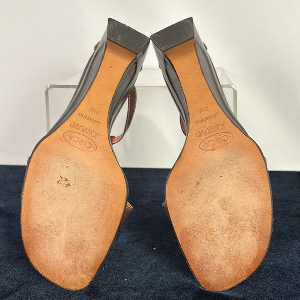 Joan and David Brown Vintage T Strap Shaped Wedges