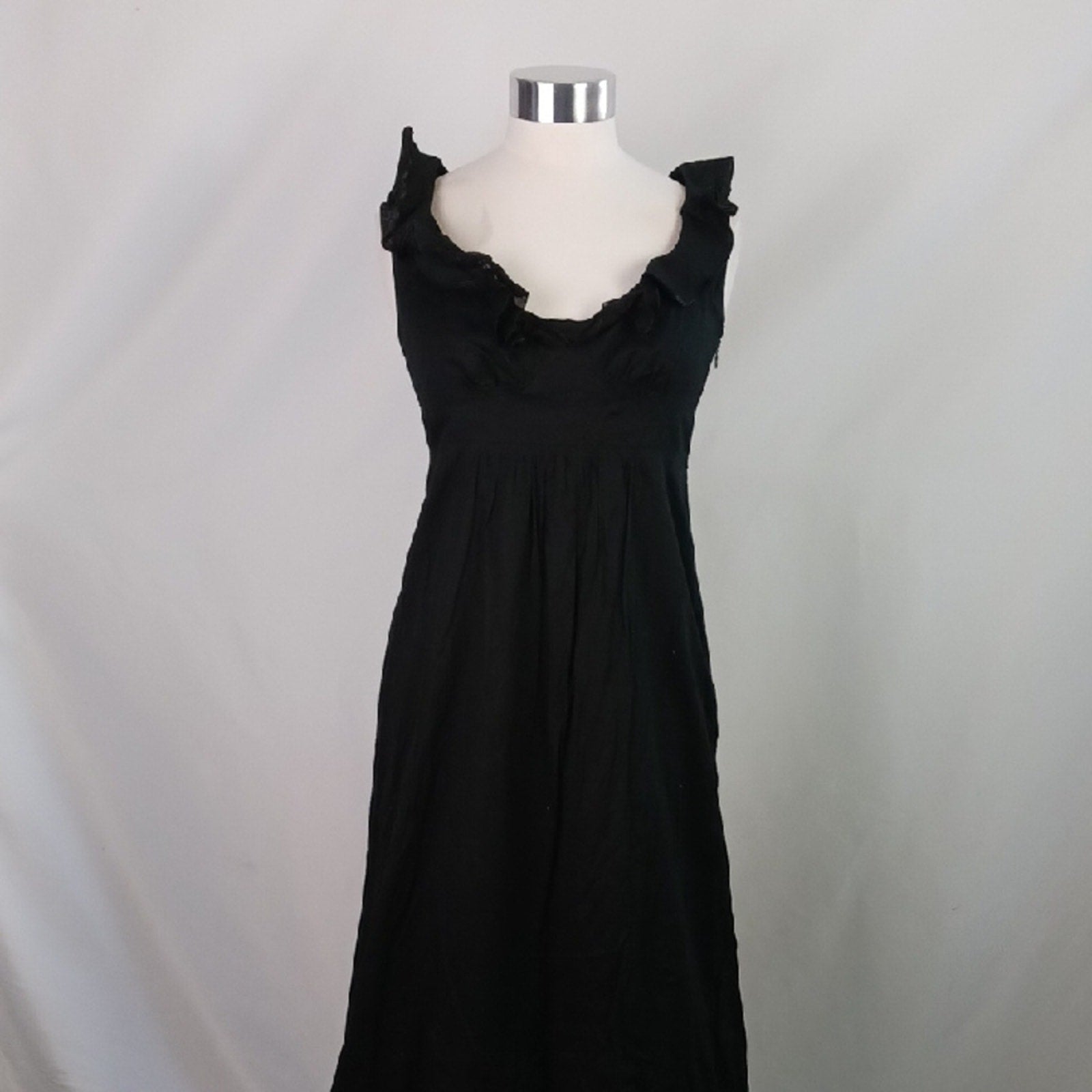 Burberry Black Ruffle Neckline Midi Dress