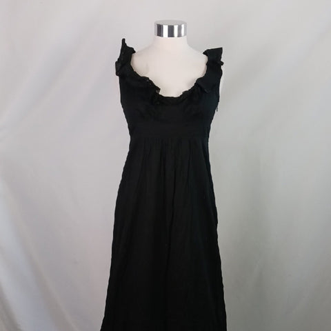 Burberry Black Ruffle Neckline Midi Dress