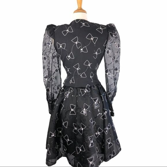 Rare Vintage Black Bow Tie Skirt & Jacket Set