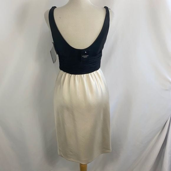 NWT Carmen Marc Valvo Cream Black Cocktail Dress