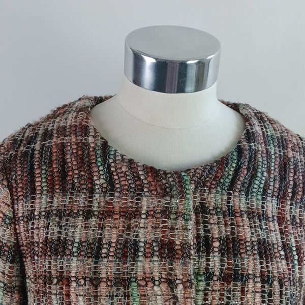 Anthropologie Multi Tweed W Fringe Trim Textured Jacket.
