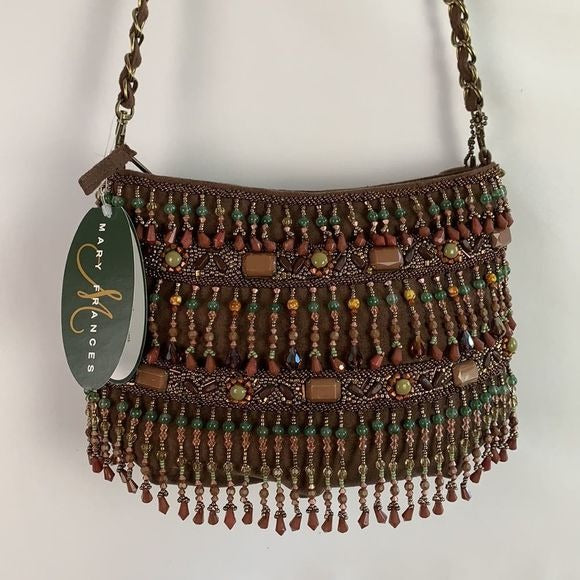 Mary Frances NWT Brown Suede Beaded Bag with Certification of Mary Frances