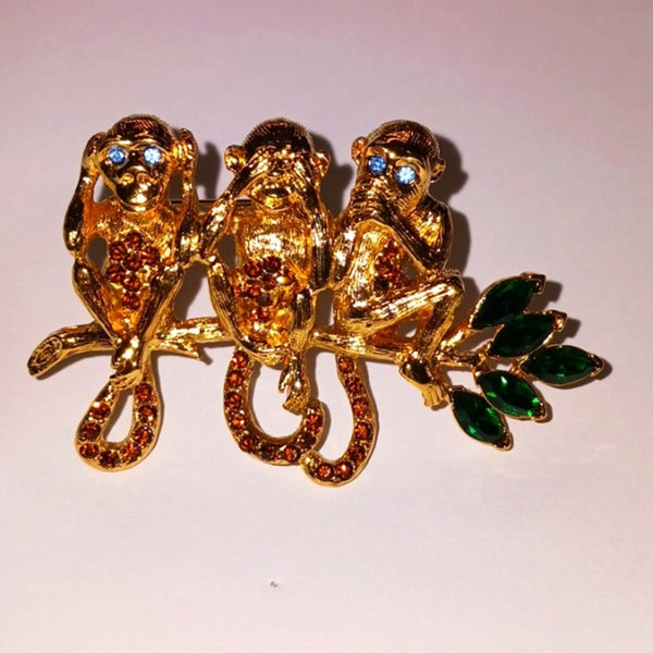 Trifari Rare 1996 Hear See Speak No Evil Pin.