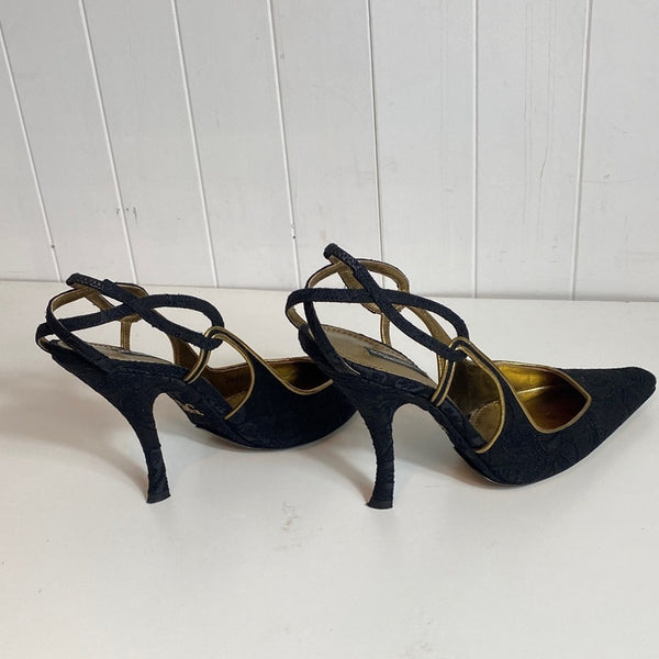 Dolce & Gabbana Blk Brocade Shaped Heel Gold
