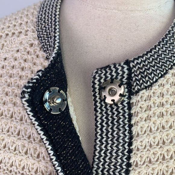 St. John cream black striped metallic cardigan