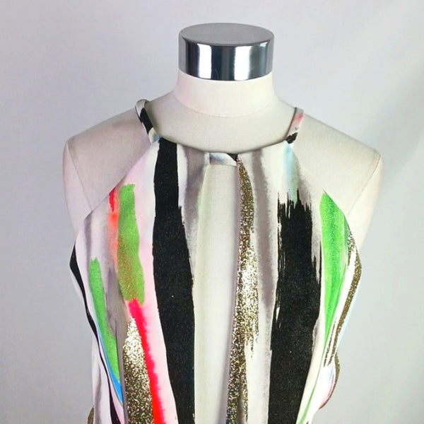 Milly Multicolor Shimmer Striped Midi Dress