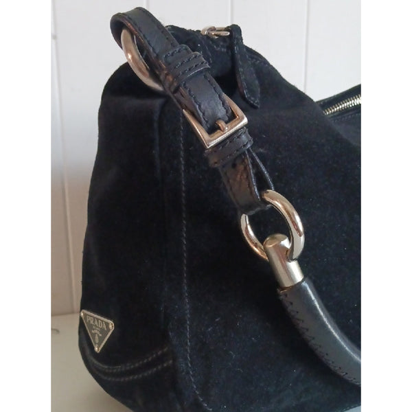 PRADA BLK SUEDE HOBO BAG.