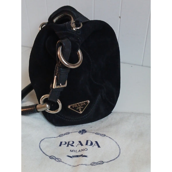 PRADA BLK SUEDE HOBO BAG.