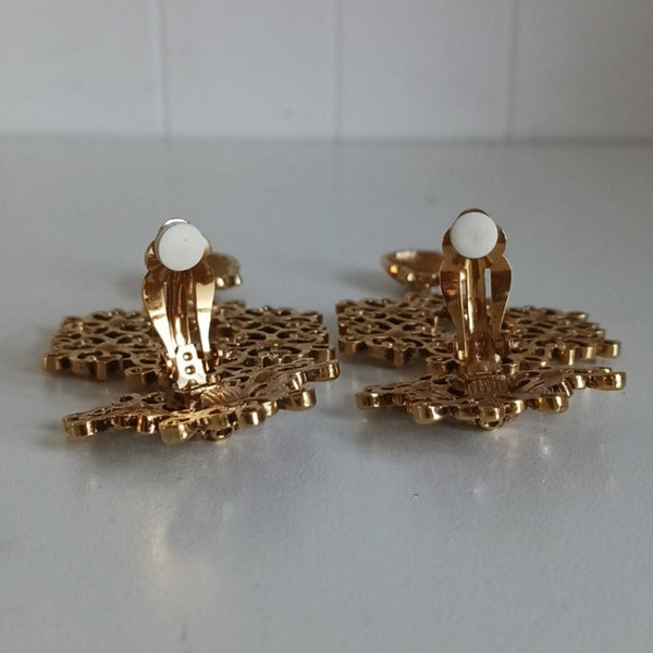 Jose Barrera 80"s Gold Tone And Crystal Earrings.