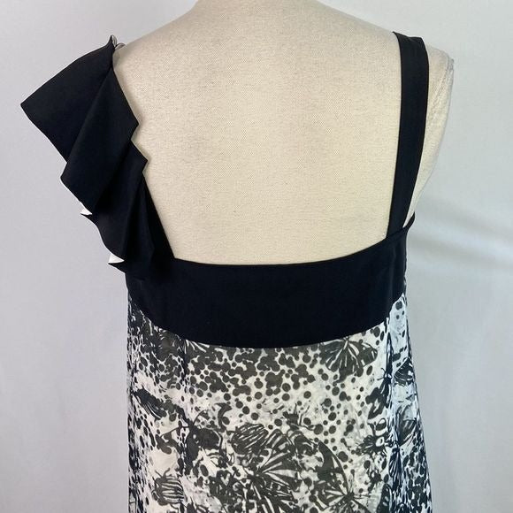 Derek Lam Black Butterfly Print Dress w/ Ruffle Top
